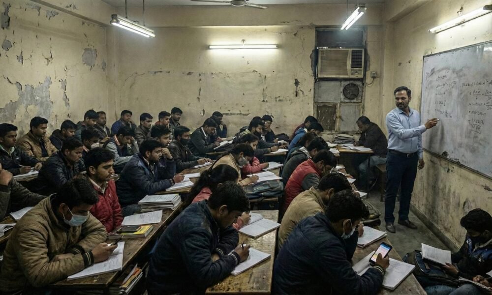 students preparing CUET exam coaching classroom books laptop india
