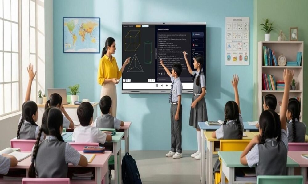 AI classroom students laptop digital learning teacher smart education India