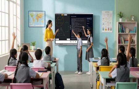 AI classroom students laptop digital learning teacher smart education India
