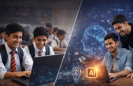 College students learning AI, coding, and finance skills in India
