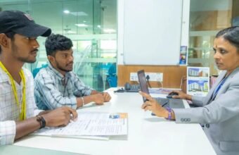 Students participating in university admission and counselling activities in India.