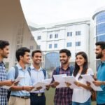 Students participating in university admission counselling and education planning in India.