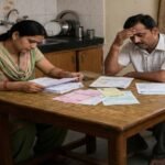 Parents discussing school fees and admission related matters at a school office in India.