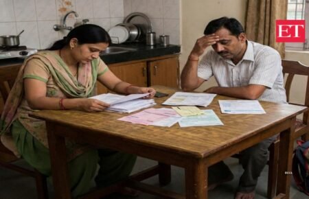 Parents discussing school fees and admission related matters at a school office in India.