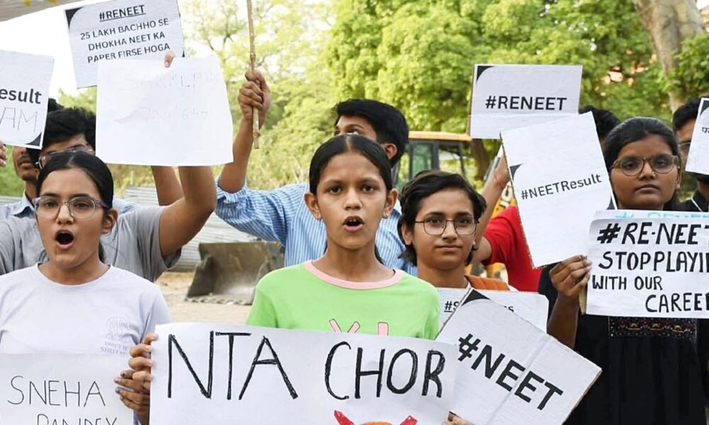 Students reacting and protesting after NEET UG 2026 cancellation in India