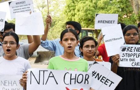 Students reacting and protesting after NEET UG 2026 cancellation in India