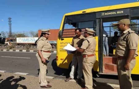 School safety and student transport arrangements at an Indian school campus.