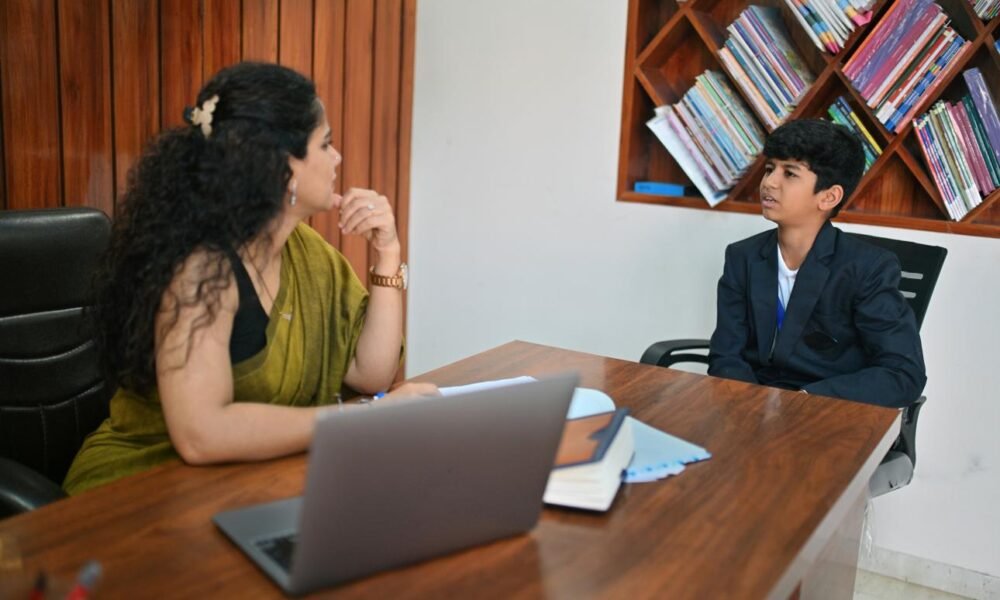 school counsellor talking student mental wellness classroom india