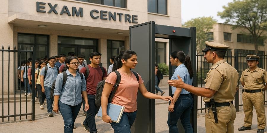Students arriving for CUET UG 2026 examinations at Indian exam centres