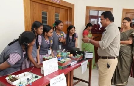 Students participating in an entrepreneurship and innovation club activity at school.