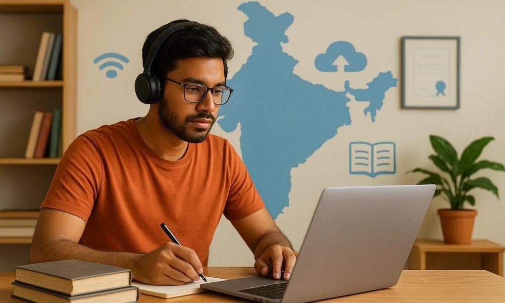 University students using digital academic systems in higher education.