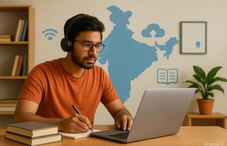 University students using digital academic systems in higher education.