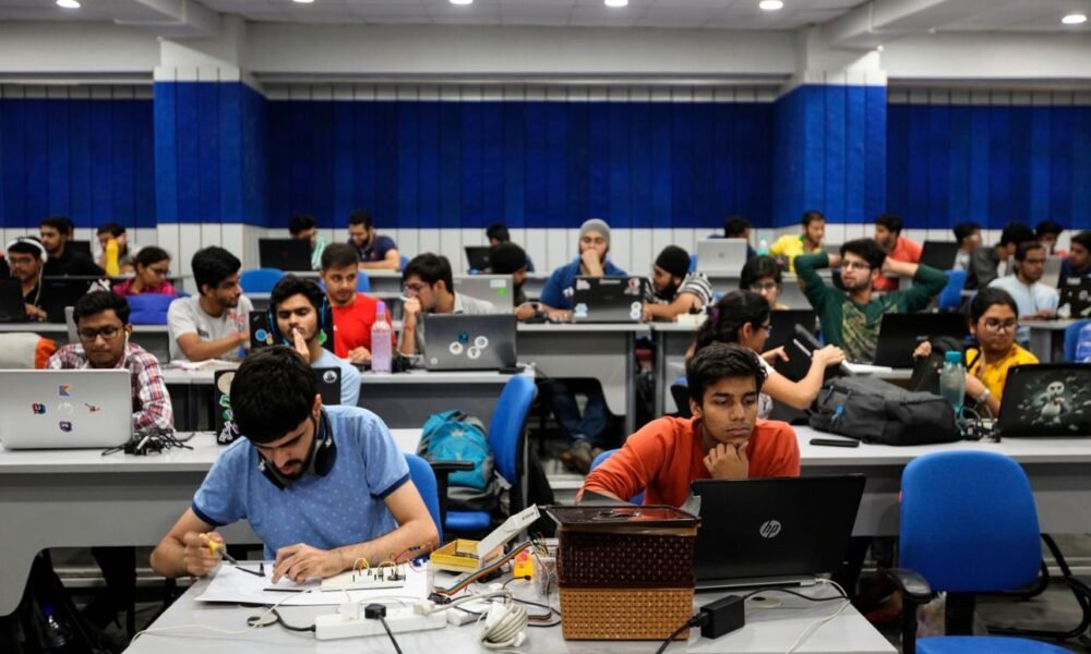 Students participating in skill-based education and practical learning activities.