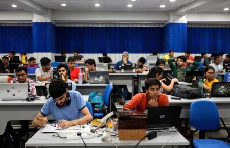 Students participating in skill-based education and practical learning activities.