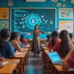 Students learning artificial intelligence and coding concepts in a classroom