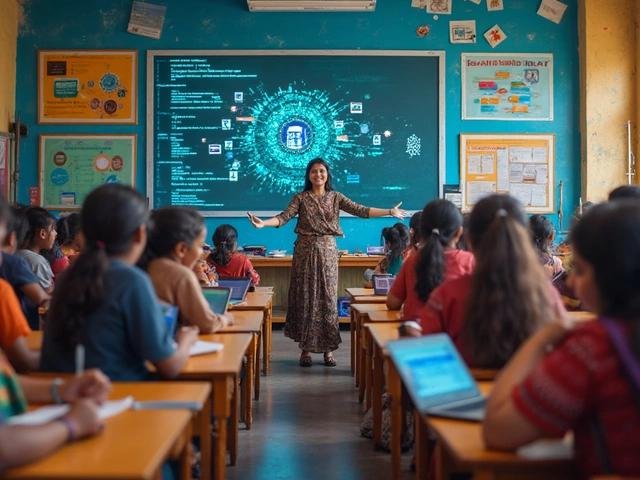 Students learning artificial intelligence and coding concepts in a classroom