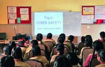 Students attending a cyber safety awareness session in a Delhi school.