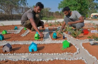 Students learning about modern agriculture and farming practices during an educational programme.