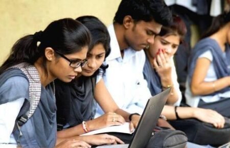 Students accessing digital academic records through an online university platform.