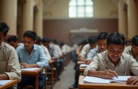 Students appearing for a competitive examination in India.