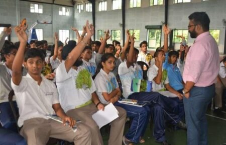 Students attending a career counselling and guidance session at school.