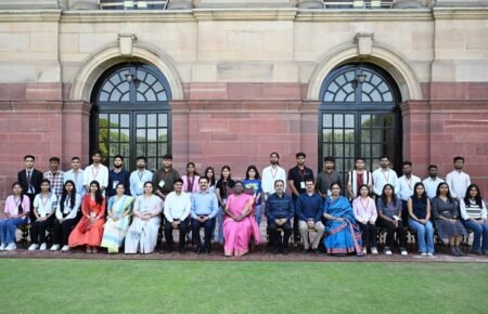 Students visiting a university campus during the admission season.