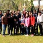 Students at an international university campus.