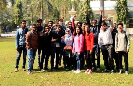 Students at an international university campus.