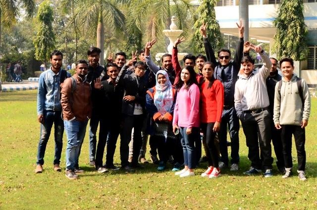 Students at an international university campus.