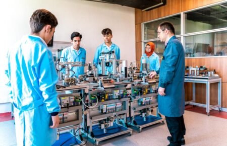Students participating in skill-based and practical learning activities.