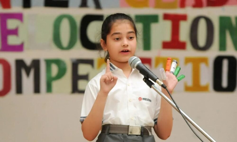 Students participating in a school debate and public speaking competition.