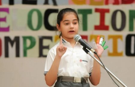 Students participating in a school debate and public speaking competition.