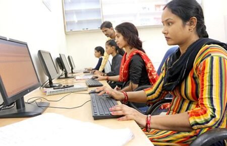 Students participating in vocational training and skill development activities.