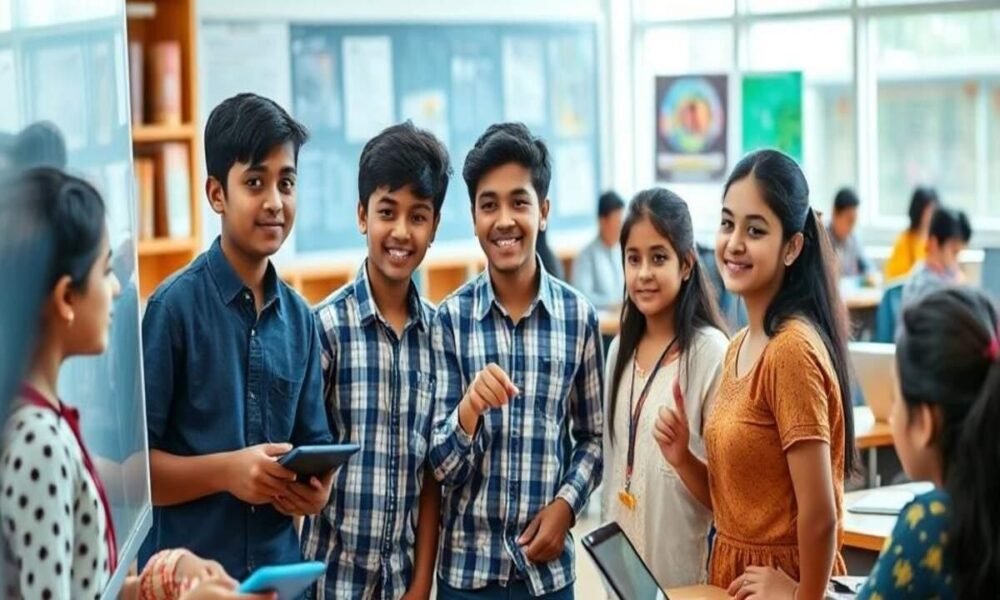 Indian university students participating in modern higher education activities.