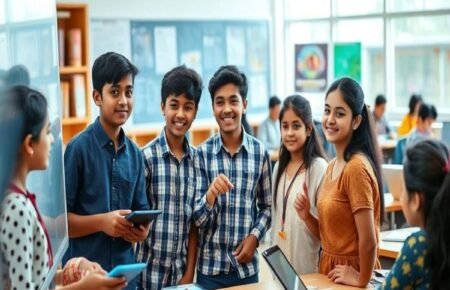 Indian university students participating in modern higher education activities.