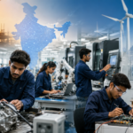 Students receiving practical vocational training in a modern technical laboratory with instructors guiding them.