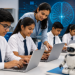 New AI Literacy Mission Aims to Bring Artificial Intelligence Education to Schools Across India School students using computers while learning artificial intelligence with a teacher in a modern classroom.