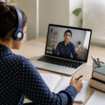 UGC allows one-year postgraduate courses through online and distance learning University student attending an online postgraduate lecture on a laptop while studying from home.