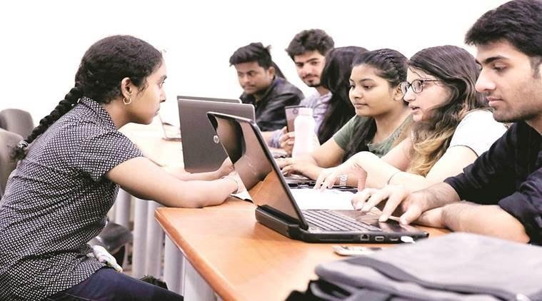 Students completing Delhi University undergraduate admission preferences online.