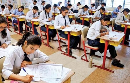 Students appearing for a CBSE Class 12 board examination.
