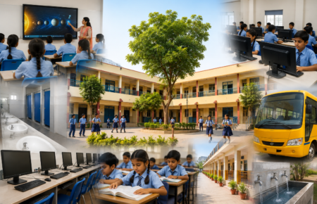 Indian college students attending classes at a technical education campus