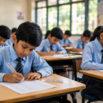 Delhi school students preparing for a classroom assessment