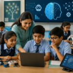 Indian school students learning artificial intelligence and computational thinking in a modern classroom