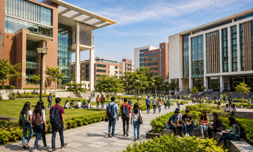Modern university campus in Delhi representing the proposed expansion of private higher education