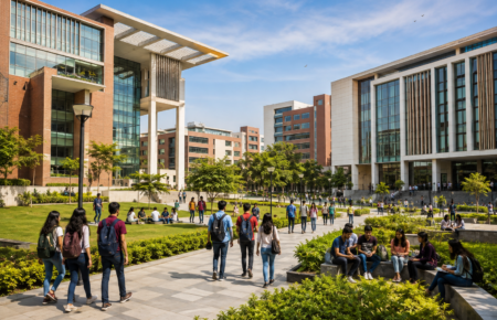 Modern university campus in Delhi representing the proposed expansion of private higher education
