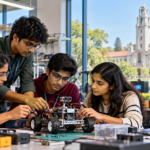 Indian students developing an innovation prototype in a laboratory