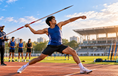 Young Indian athlete training for javelin throw