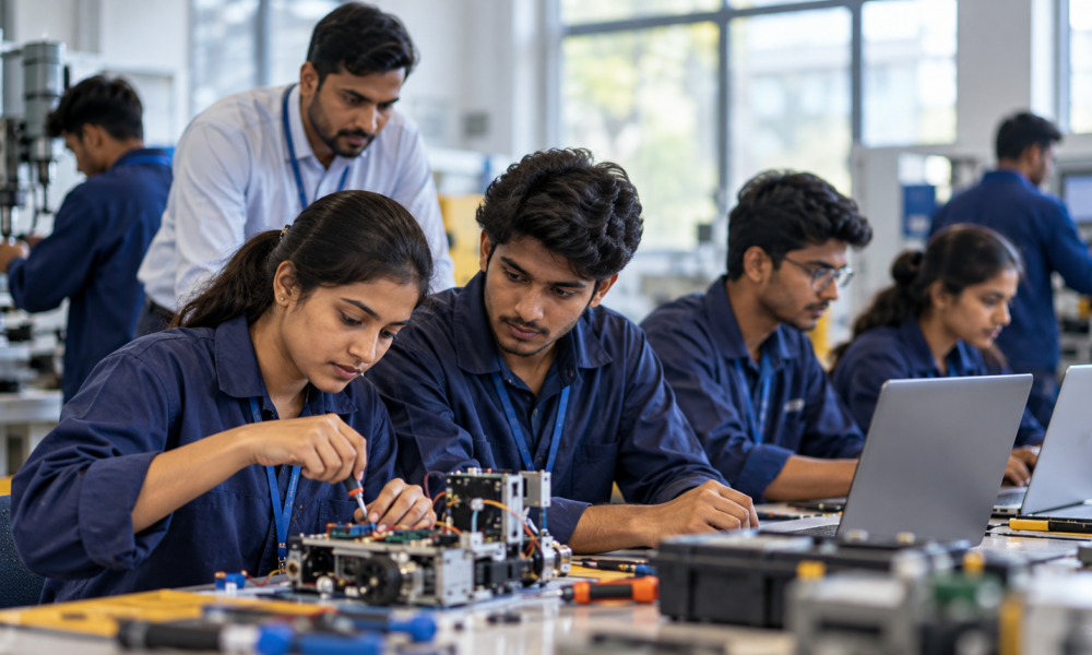Indian students attending a vocational skill development training session