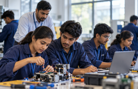Indian students attending a vocational skill development training session