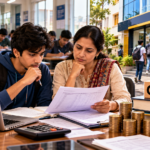 Student and parent checking coaching class fees and GST